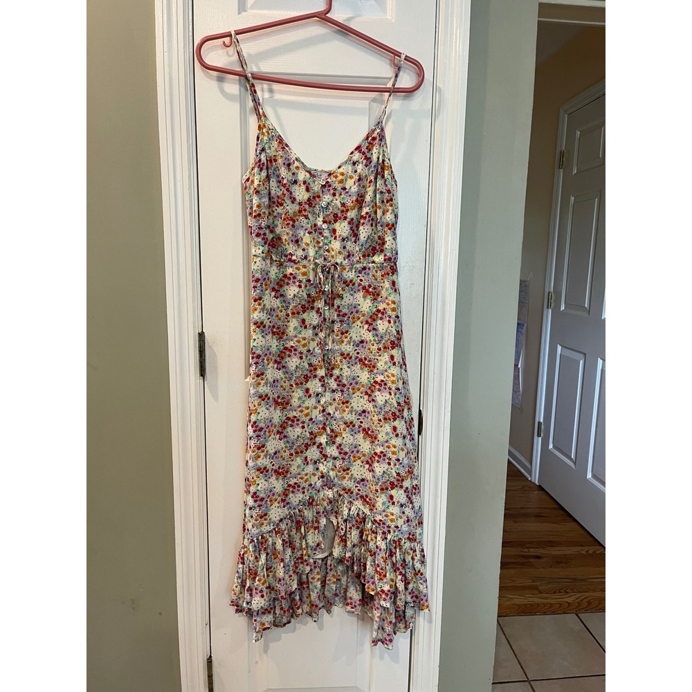 Rails Frida Fleur Floral High-Low Ruffle Midi Dress XS Multicolor Rayon b7